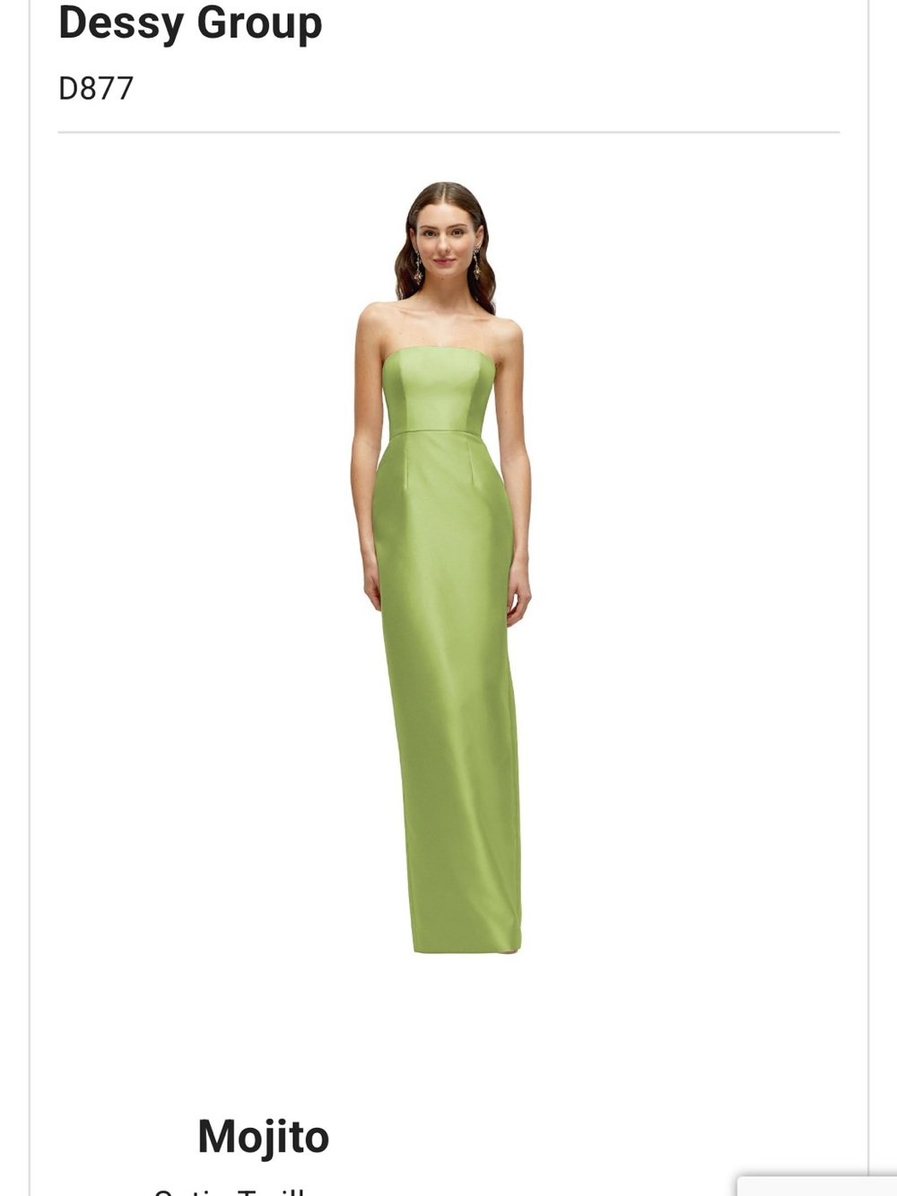 Dessy Strapless Column Dress in Mojito Green